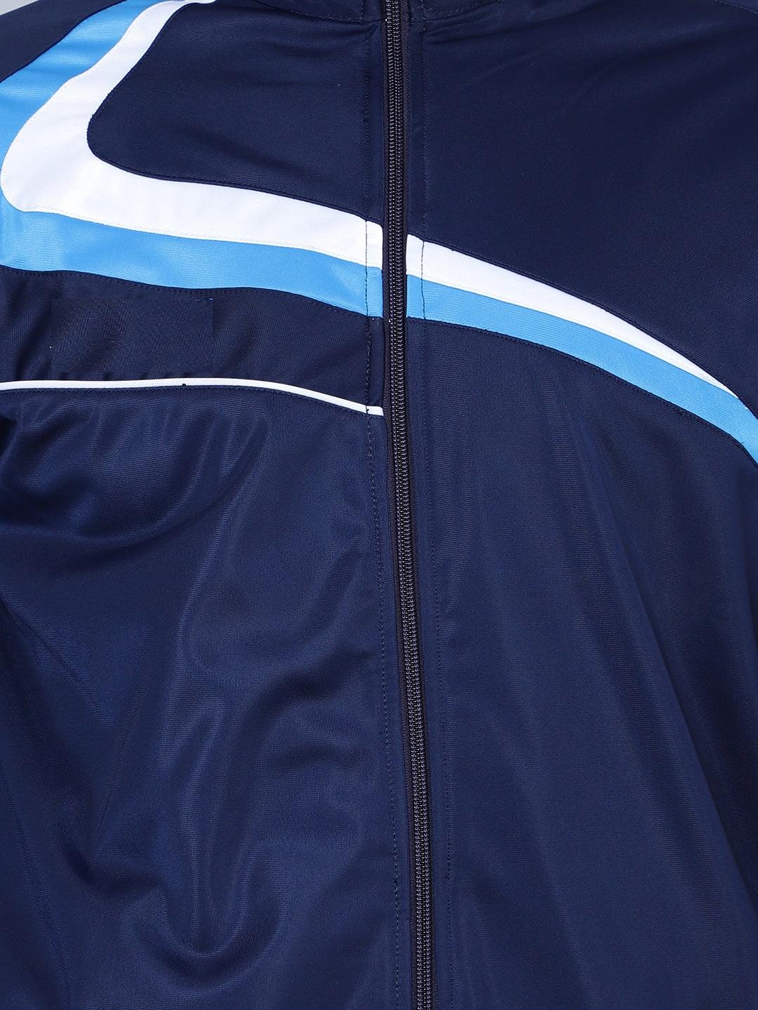 Shiv Naresh Men Navy Blue, Sky Blue and White Striped Detail Tracksuit