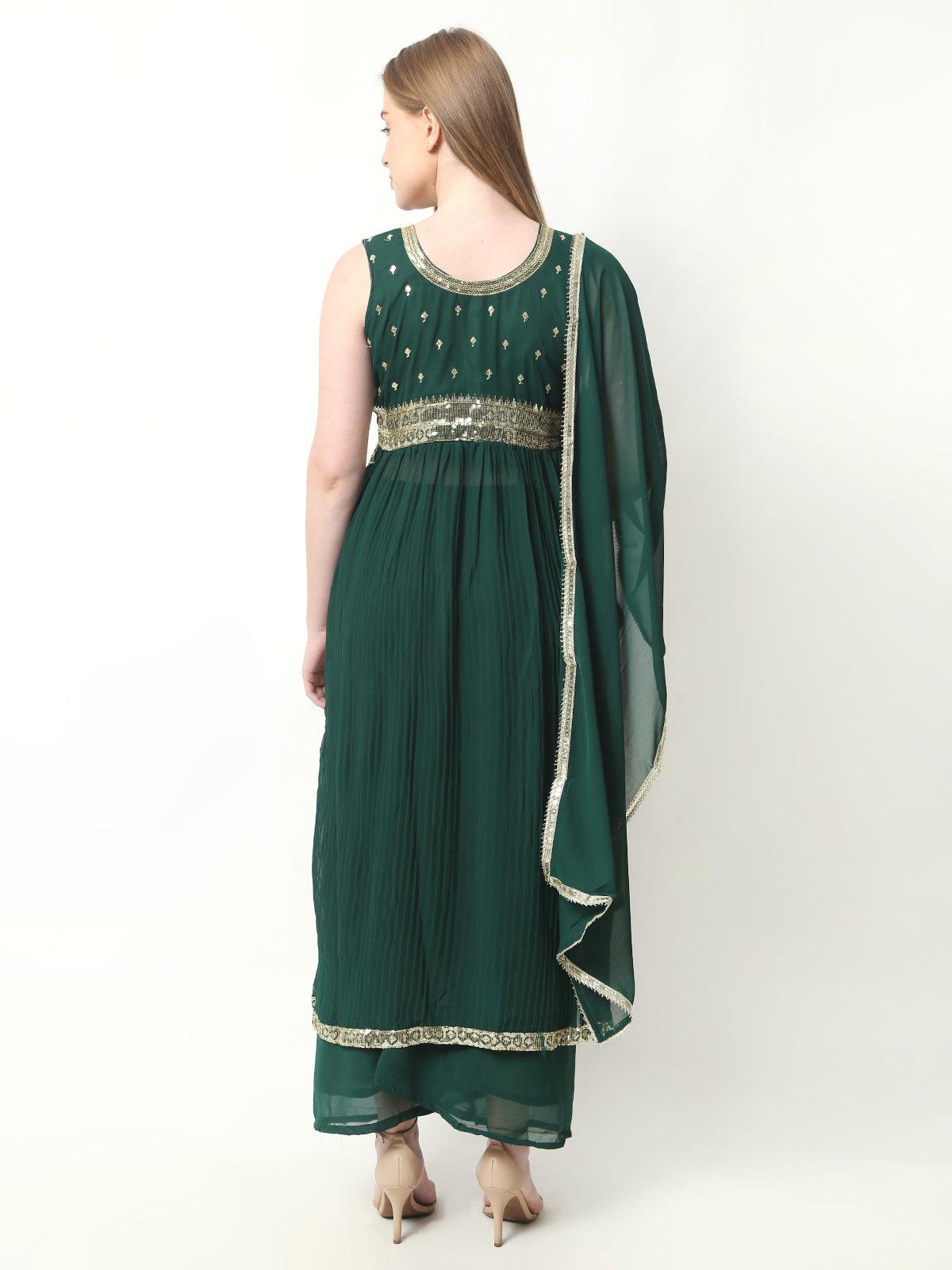 Rayon Embroidery Nyra Cut Kurti With Pants and Dupatta Set For Womens