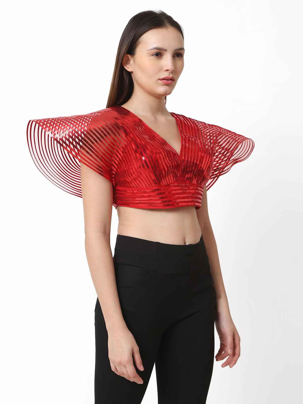 Women Red Self Design Readymade Blouse
