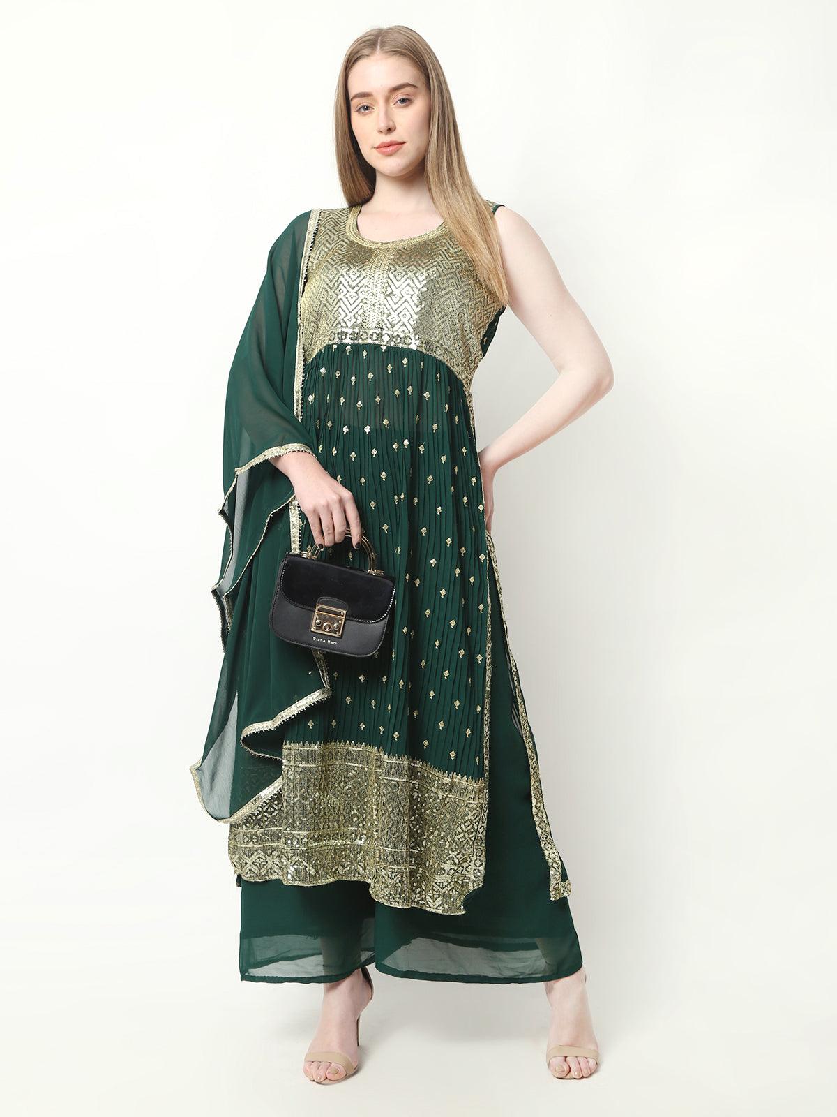 Rayon Embroidery Nyra Cut Kurti With Pants and Dupatta Set For Womens