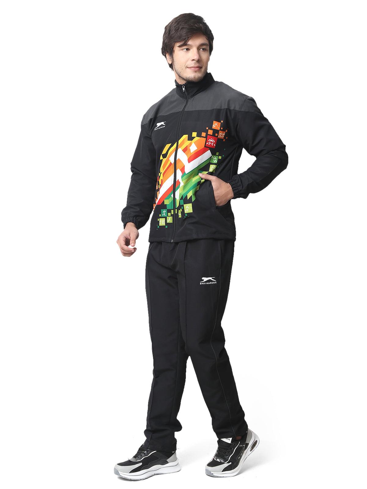 Shiv Naresh KHELO INDIA TRACKSUIT|Sublimated| T.Z WITH INER MESH Black