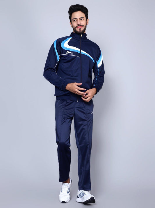 Men Navy Blue, Sky Blue and White Striped Detail Tracksuit XXL