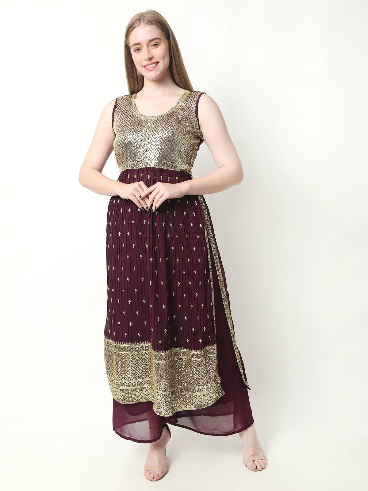 Rayon Embroidery Nyra Cut Kurti With Pants and Dupatta Set For Womens