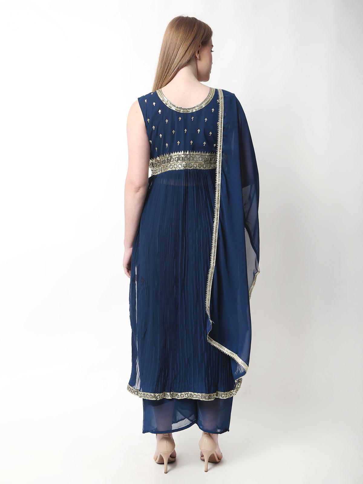 Rayon Embroidery Nyra Cut Kurti With Pants and Dupatta Set For Womens
