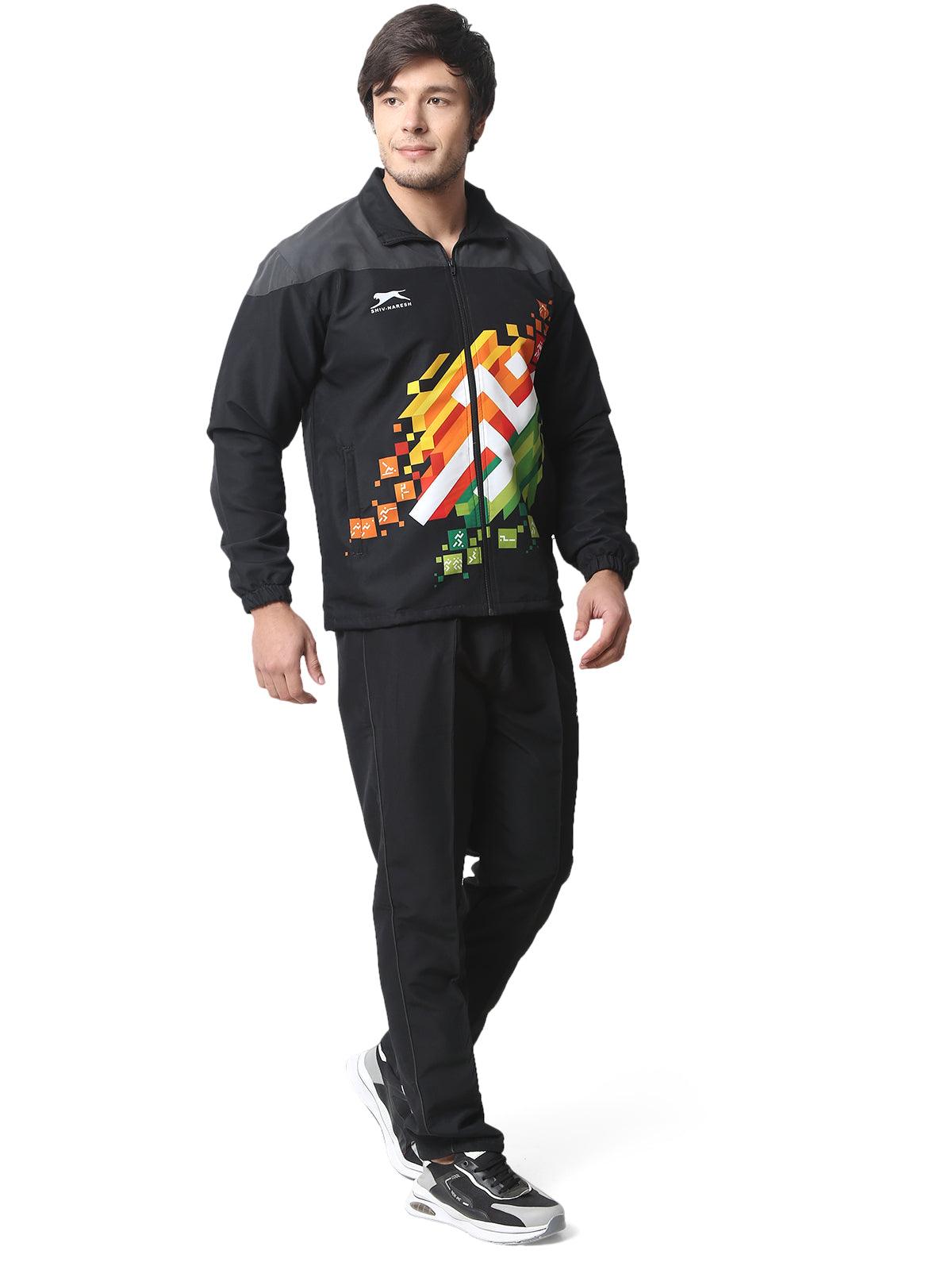Shiv Naresh KHELO INDIA TRACKSUIT|Sublimated| T.Z WITH INER MESH Black