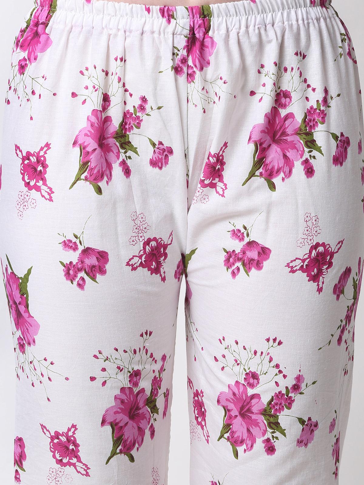 Trendzmy Women Chikan Embroidery Cotton Blend Kurti Set Ethnic Dress Cord Set Printed Pink Color