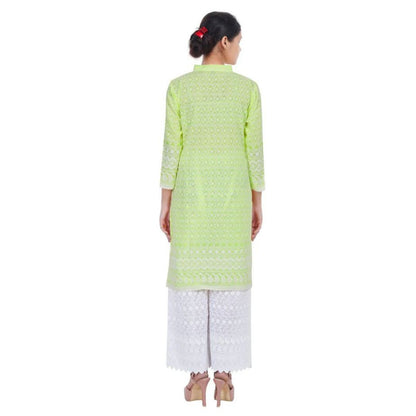 Women Pista Green Chicken Embroidered Straight Kurta
