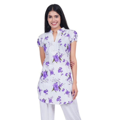 Women Purple Printed Straight Kurta
