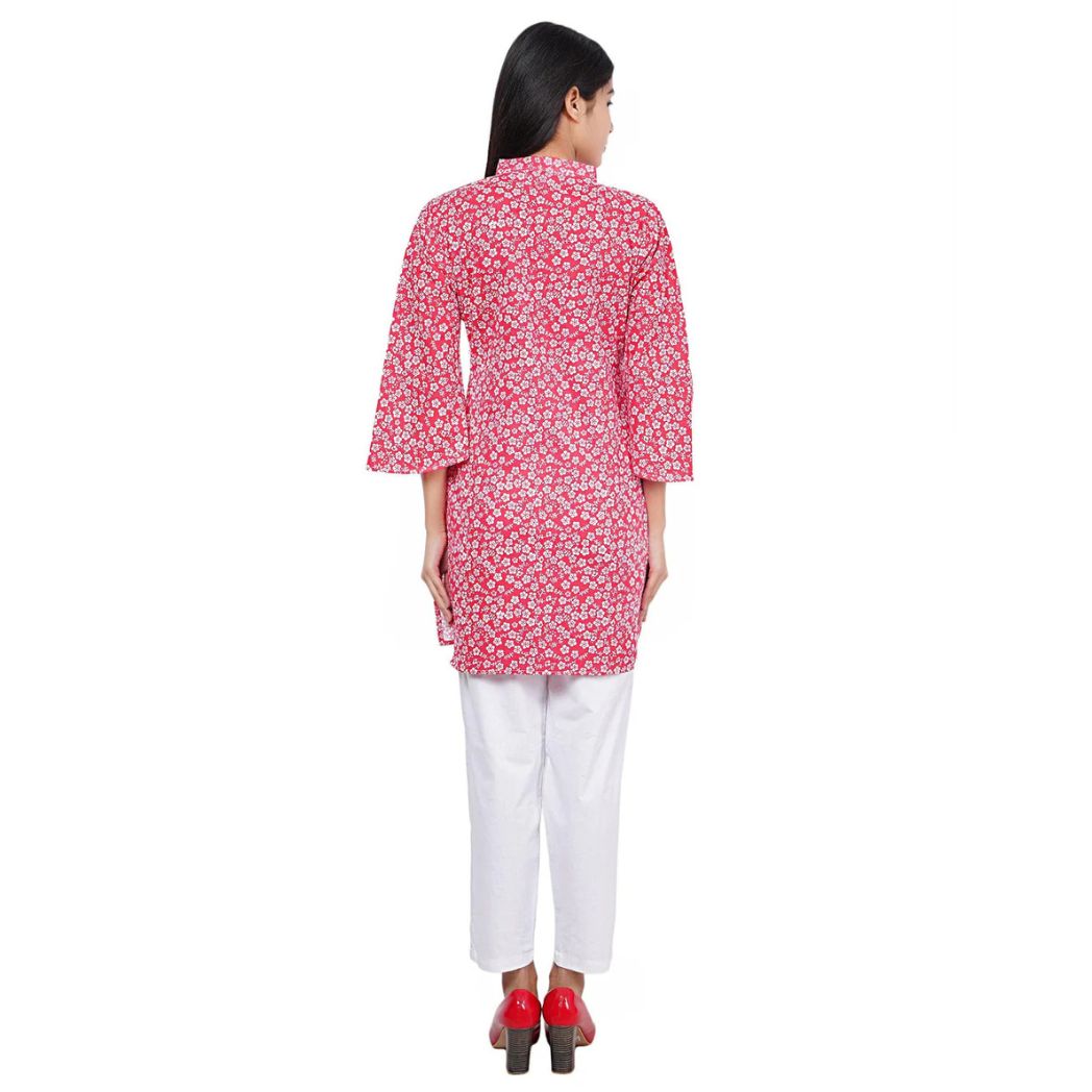 Women Red Floral Printed Straight Kurta