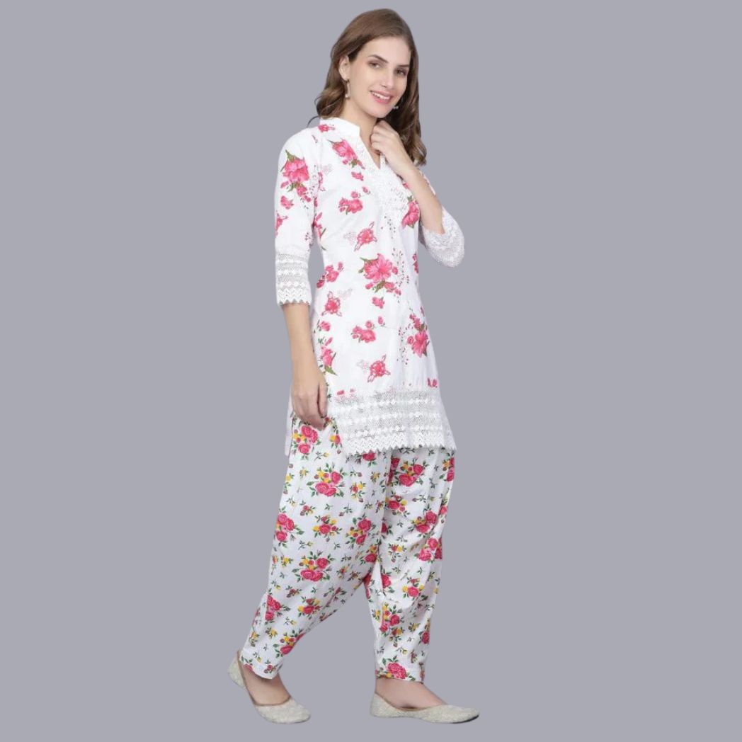 Pack of 2 Set Women Floral Print Cotton Blend Straight Kurta (Yellow, Red)