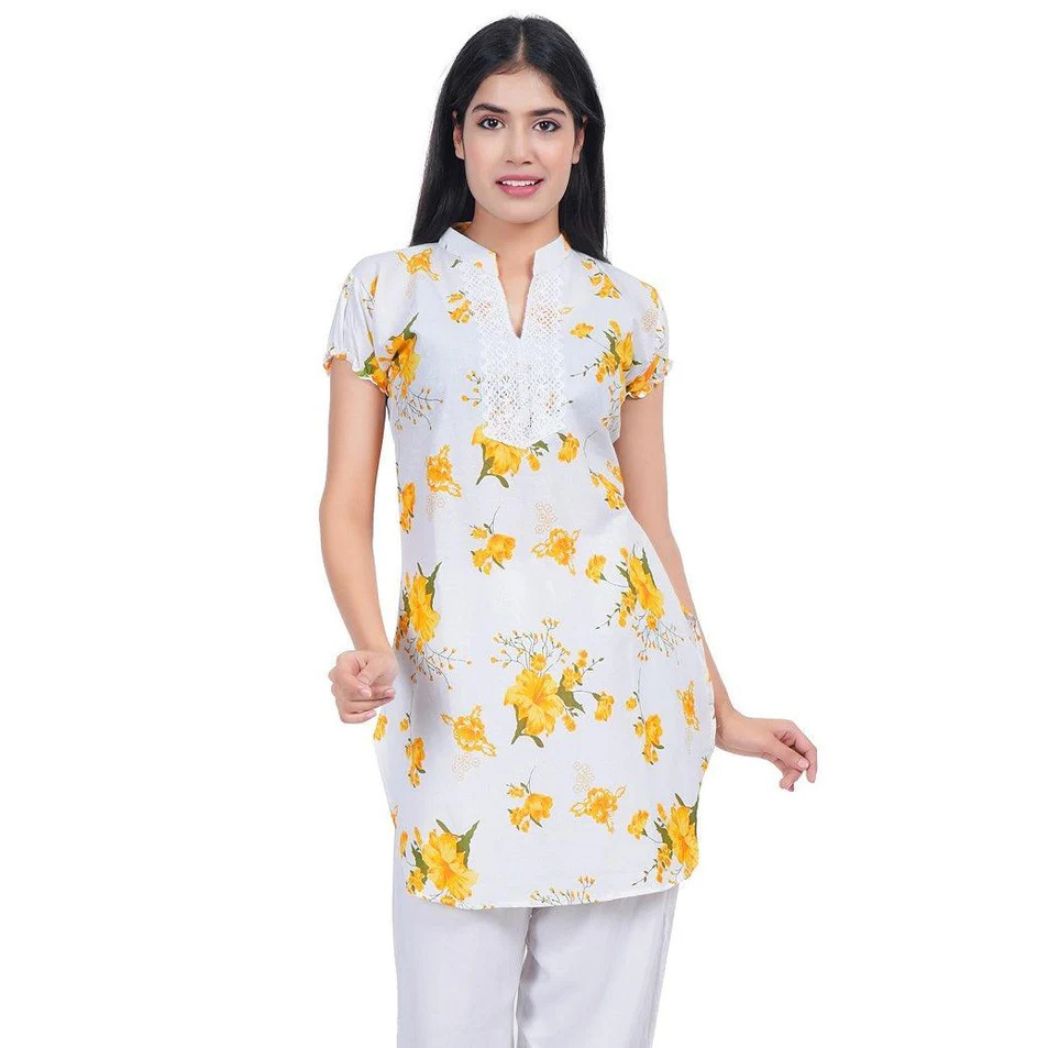 Women Yellow Printed Straight Kurta
