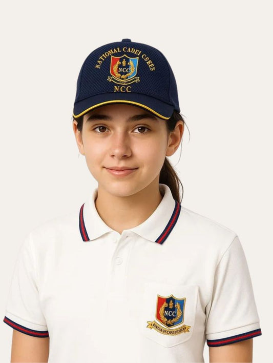 Girl's for NCC Uniform T-Shirt & Cap Combo | National Cadet Corps White Polo Tee with NCC Logo Cap