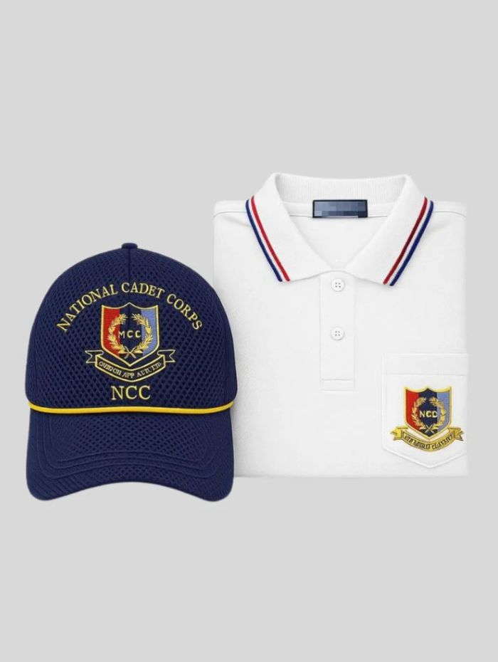 Girl's for NCC Uniform T-Shirt & Cap Combo | National Cadet Corps White Polo Tee with NCC Logo Cap