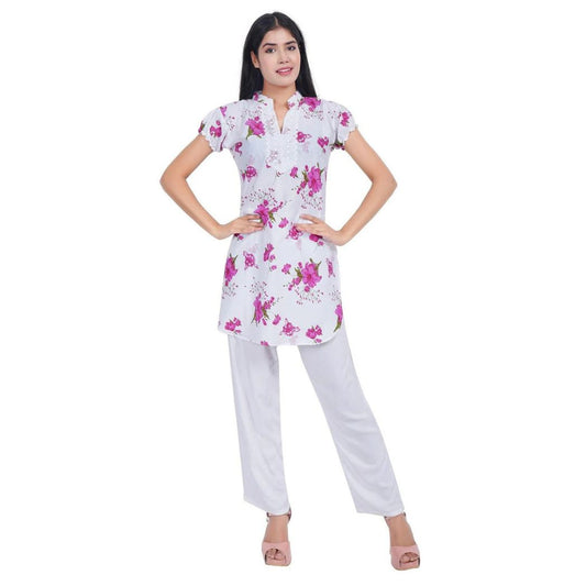 Women Pink Printed Straight Kurta-Flower Print