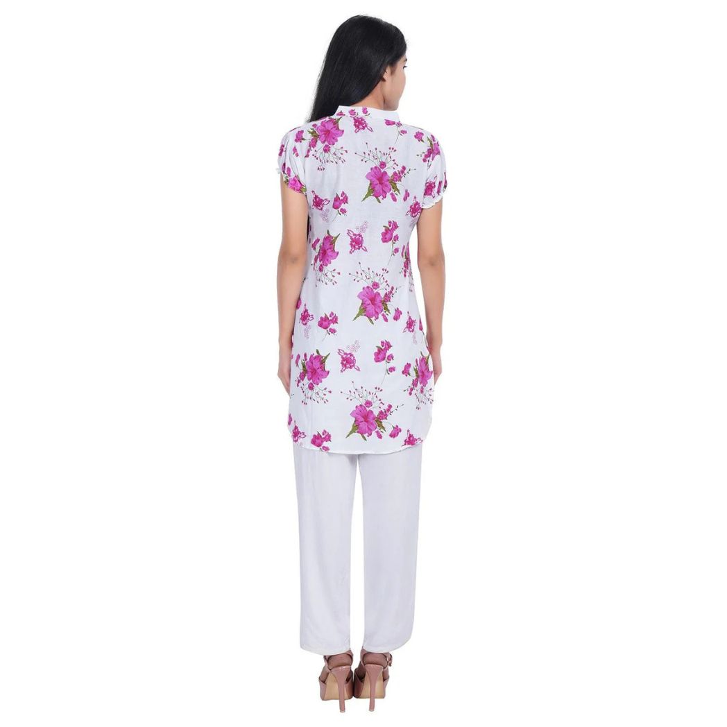 Women Pink Printed Straight Kurta-Flower Print