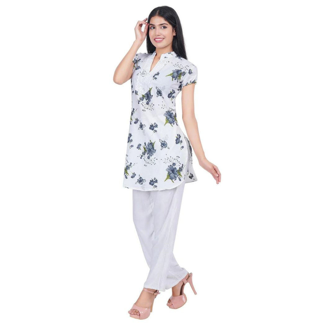 Women Grey Printed Straight Kurta