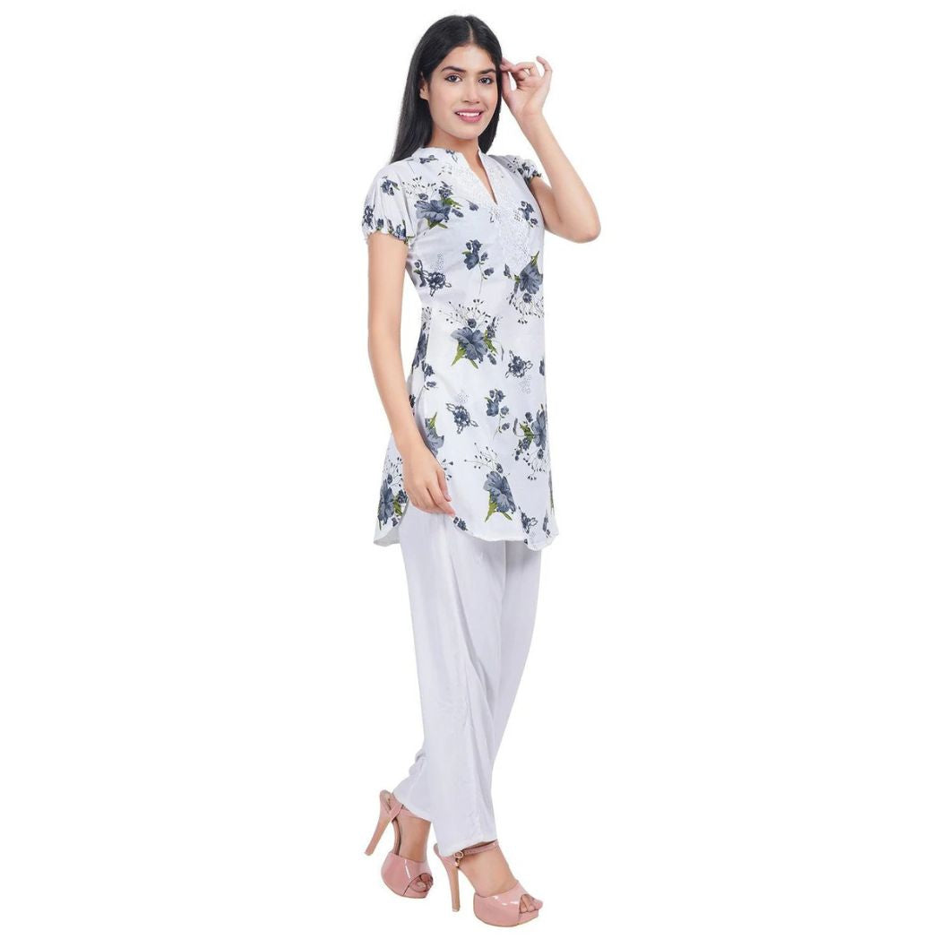 Women Grey Printed Straight Kurta