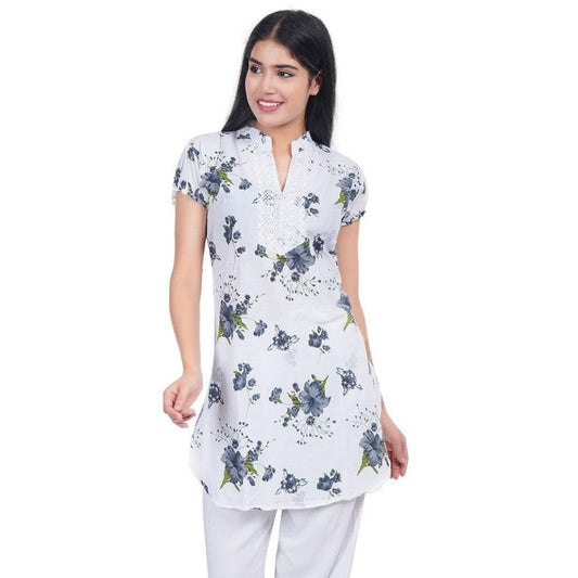 Women Grey Printed Straight Kurta