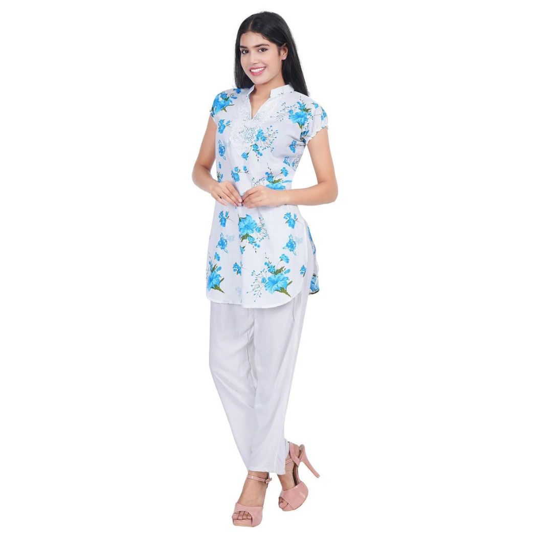 Women Blue Printed Straight Kurta