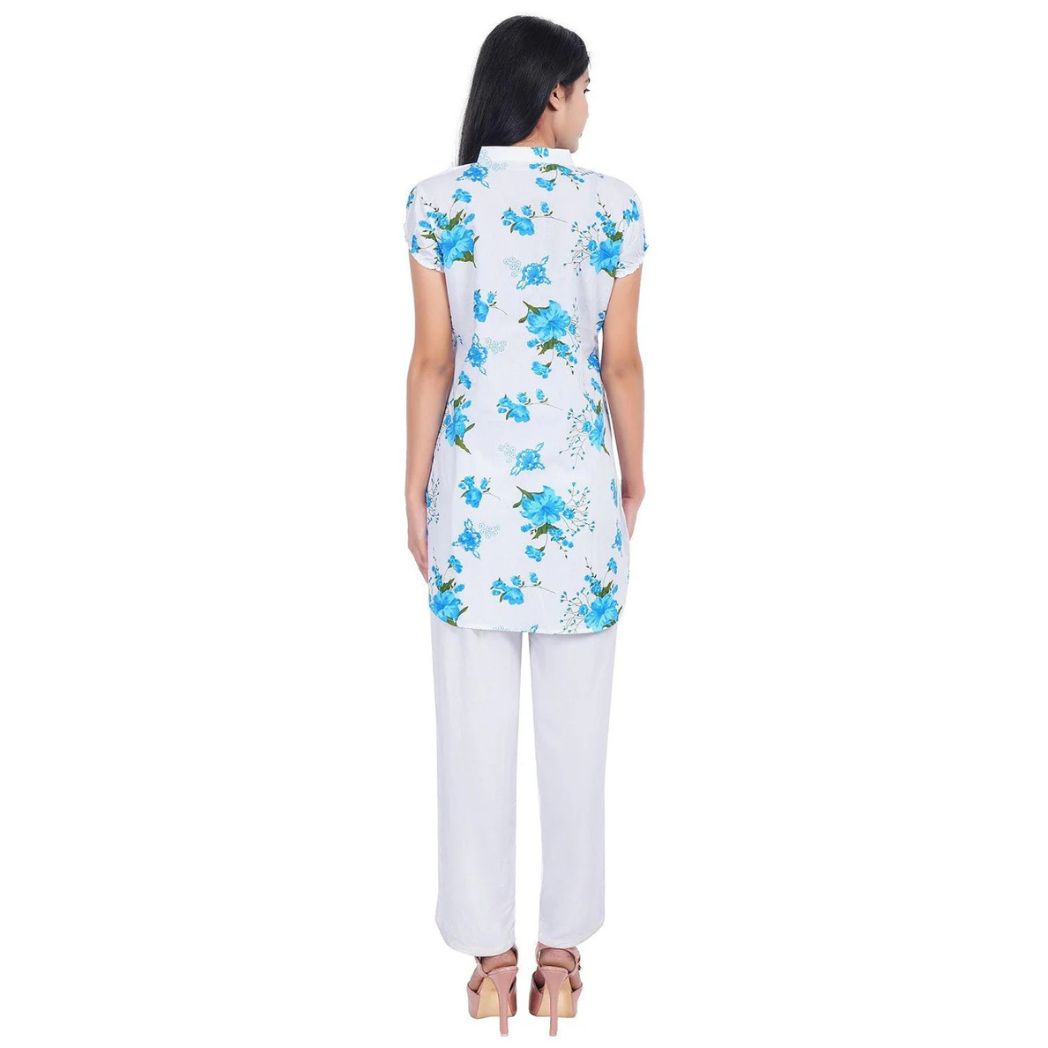 Women Blue Printed Straight Kurta