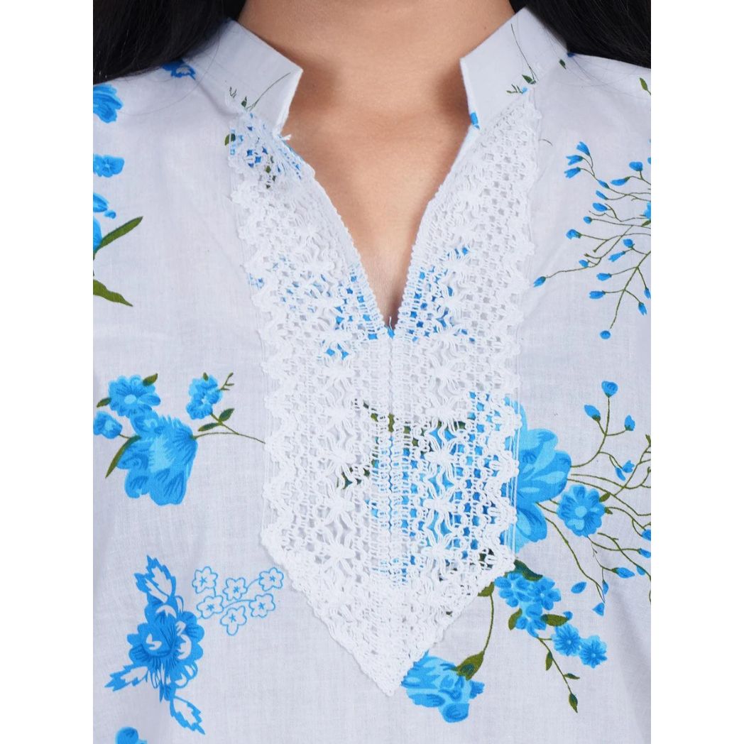 Women Blue Printed Straight Kurta