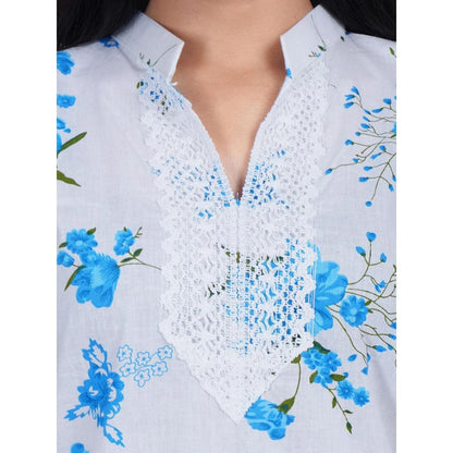 Women Blue Printed Straight Kurta
