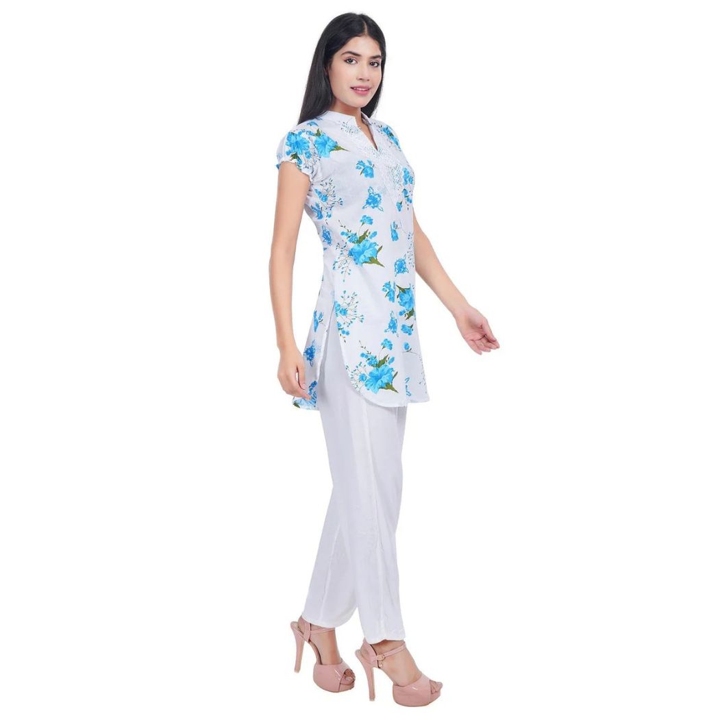 Women Blue Printed Straight Kurta