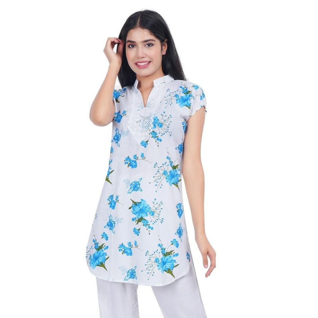 Women Blue Printed Straight Kurta