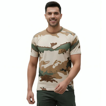 ITBP Original Camouflage Fabric T-Shirt , Durable & Breathable Army Wear Half Sleeves