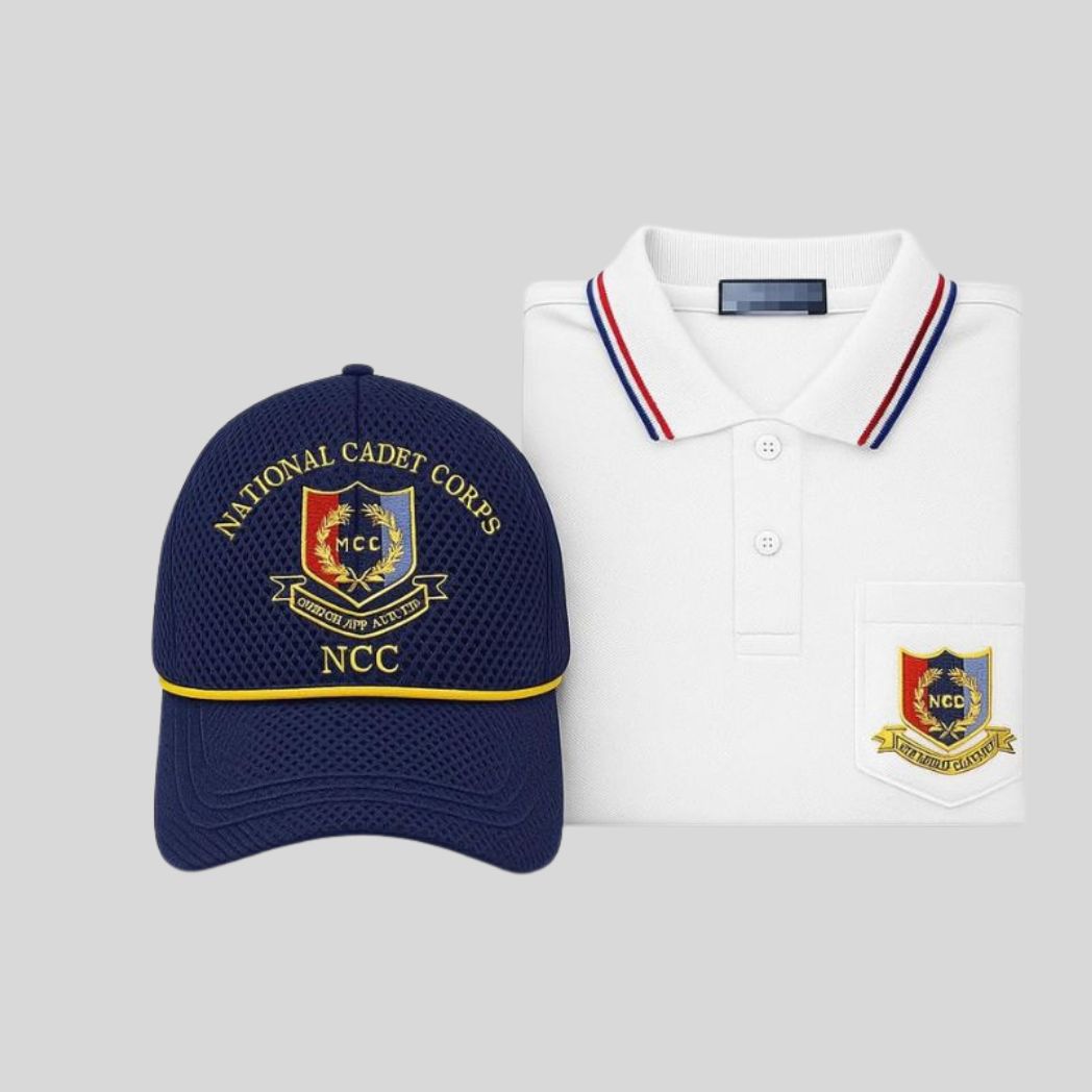 Girl's for NCC Uniform T-Shirt & Cap Combo | National Cadet Corps White Polo Tee with NCC Logo Cap