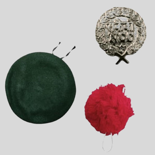 NCC Green Beret Cap with NCC Badge & Red Hackle | Cadet Uniform combo