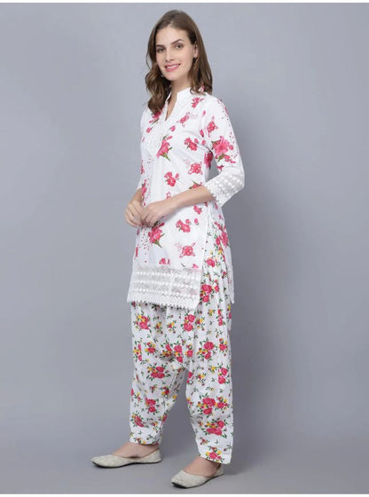 Pack of 2 Set Women Floral Print Cotton Blend Straight Kurta  (Yellow, Red)