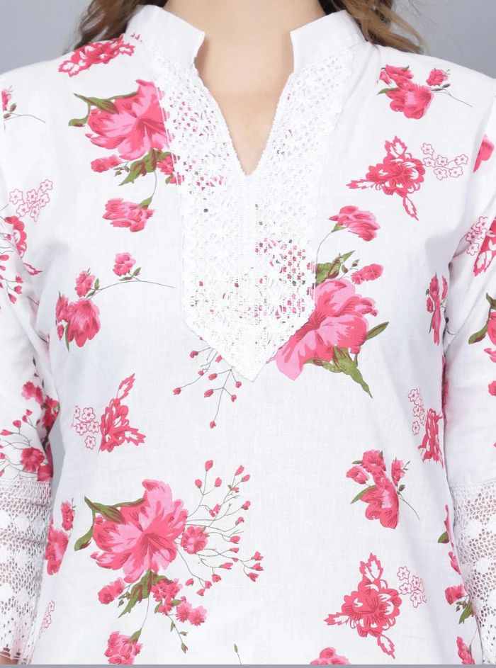 Pack of 2 Set Women Floral Print Cotton Blend Straight Kurta  (Yellow, Red)