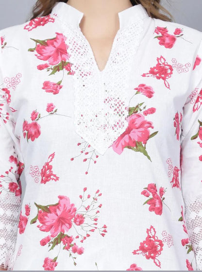 Pack of 2 Set Women Floral Print Cotton Blend Straight Kurta  (Yellow, Red)