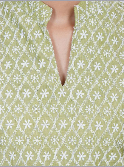 Women Mehandi Kurta and Palazzo Set Pure Cotton