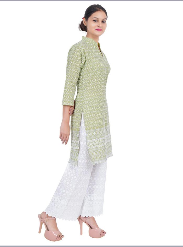 Women Mehandi Kurta and Palazzo Set Pure Cotton