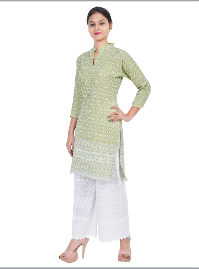 Women Mehandi Kurta and Palazzo Set Pure Cotton