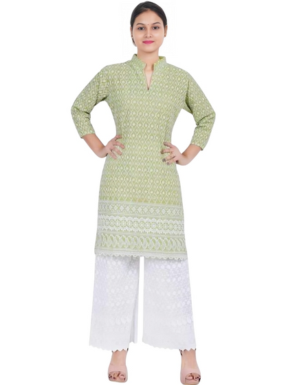 Women Mehandi Kurta and Palazzo Set Pure Cotton