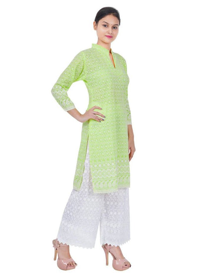 Women Pista Green Chicken Embroidered Straight Kurta