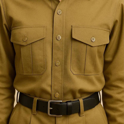 Girl's Khaki Cotton Uniform-Blend Khaki Uniform Set, Full Sleeve Shirt and Trouser Combo, Cadet Dress