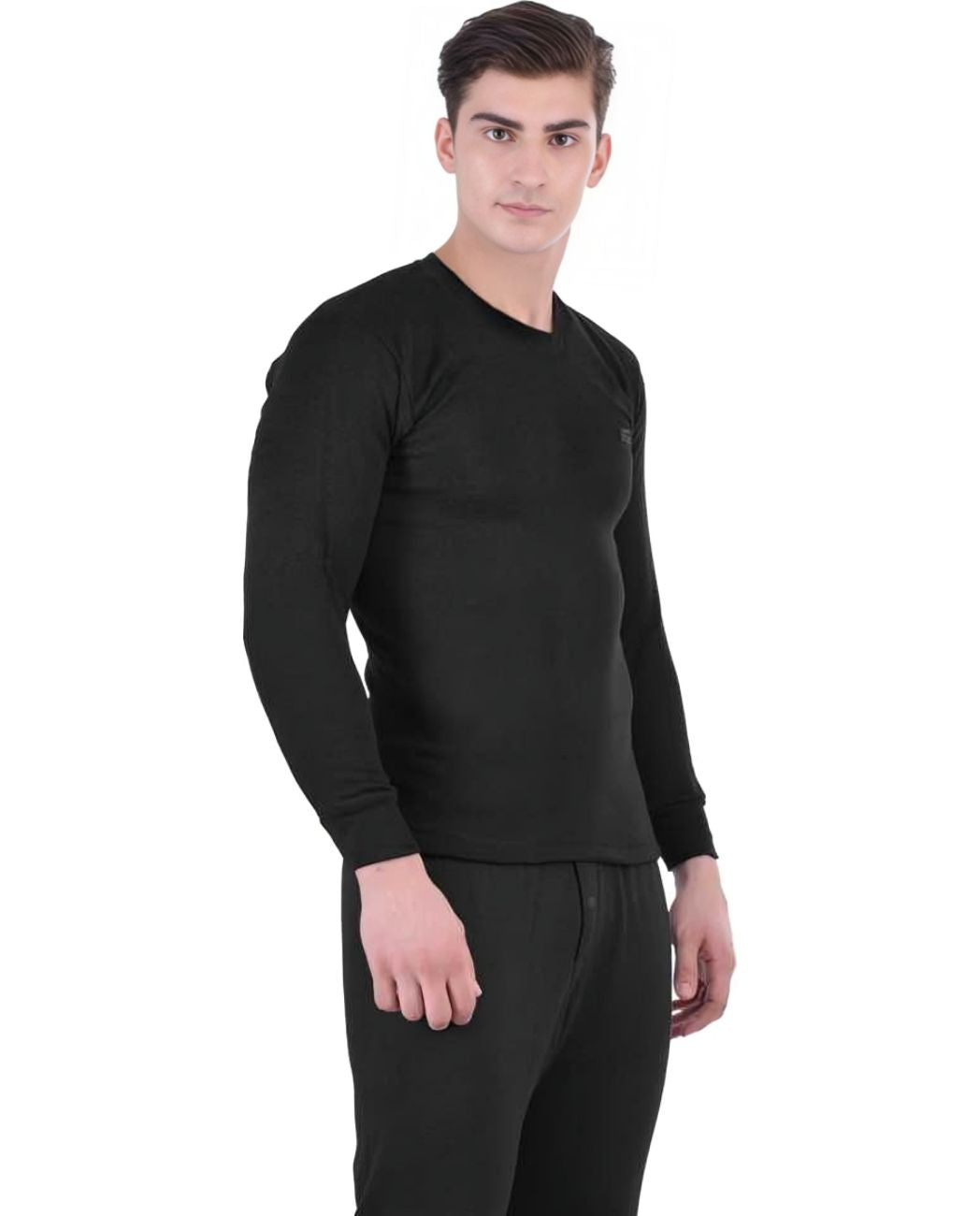 LUX COTT'S WOOL Black Full Sleeves Round Neck Men Top - Pyjama Set Thermal