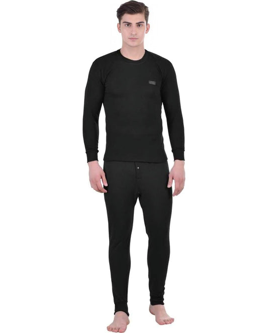 LUX COTT'S WOOL Black Full Sleeves Round Neck Men Top - Pyjama Set Thermal