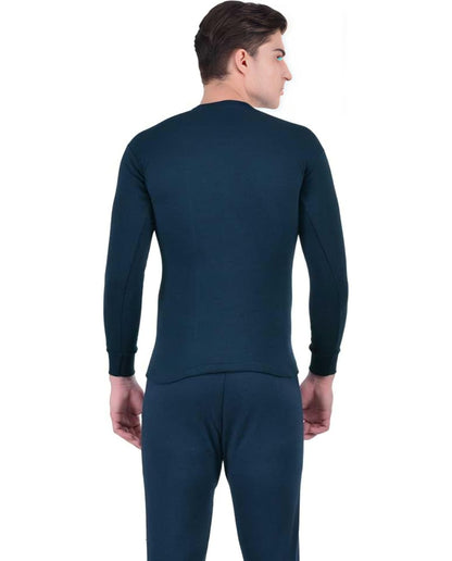 LUX COTT'S WOOL Blue Full Sleeves Round Neck Men Top - Pyjama Set Thermal