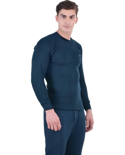 LUX COTT'S WOOL Blue Full Sleeves Round Neck Men Top - Pyjama Set Thermal