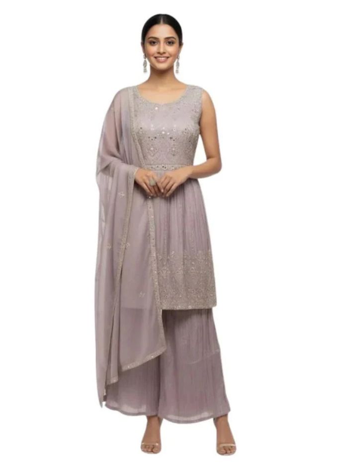 Women Elegant Mauve Art Silk Sharara Set with Sequin Work