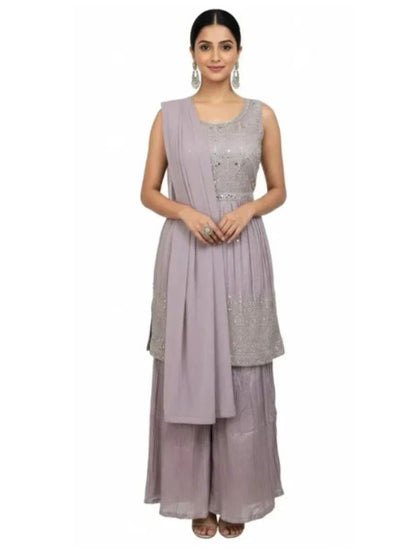 Women Elegant Mauve Art Silk Sharara Set with Sequin Work