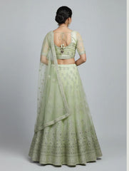 Unstitched Parrot Green Net Partywear Lehenga Choli Set (Unstitched)