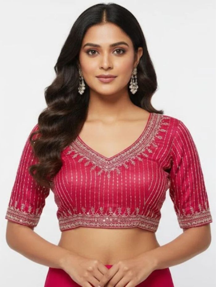 Elegant Devika_Rani Pink Cotton Silk Embroidered Blouse Mehadi Green