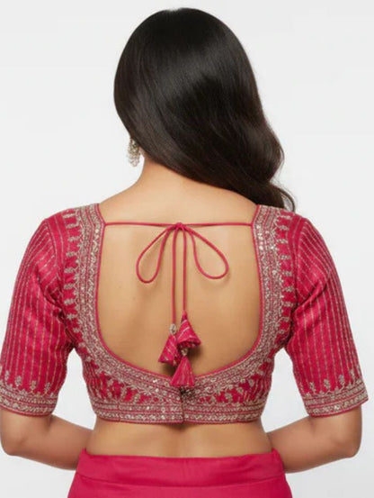 Elegant Devika_Rani Pink Cotton Silk Embroidered Blouse