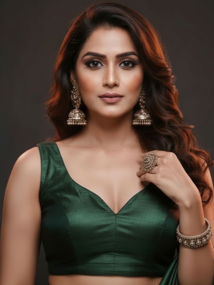 Elegant Dark Green Silk Blouse for Women Drak Green
